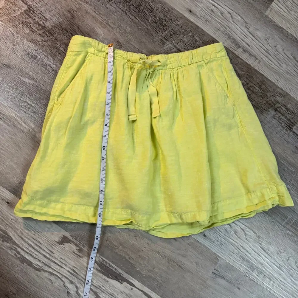 J.Crew Yellow Green Linen Blend Mini Skirt Elastic Waist Casual Summer 8